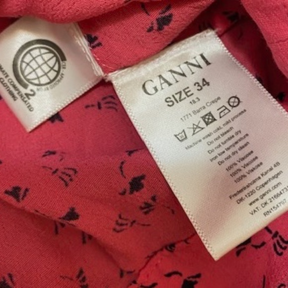 🩷GANNI Barra Hot Pink Crepe Wrap Balloon Sleeve Blouse Size EU 34 / US 2 - Picture 8 of 11
